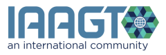 IAAGT Logo: The letters "IAAGT" in blue above the subtitle "an international community", next to a hexagonal symbol made of blue and green diamonds with a globe in the center.
